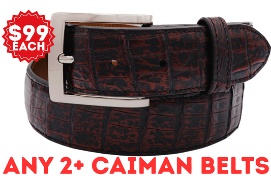 Black Cherry Caiman Crocodile Leather Belt