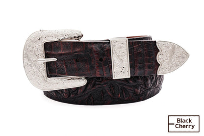 Black Cherry Caiman Hornback "The Taylor" Crocodile Leather Belt