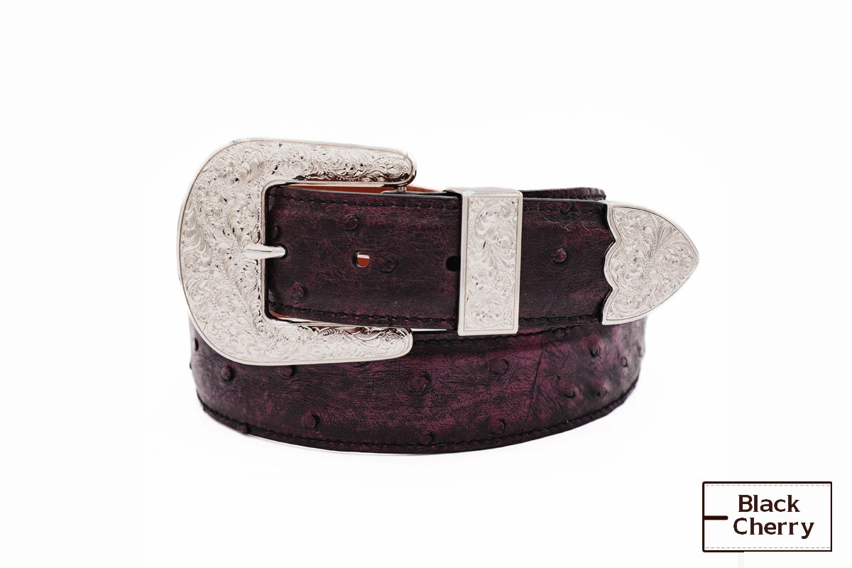 Black Cherry  "The Taylor" Full Quill Ostrich Leather Belt