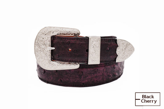 Black Cherry  "The Taylor" Full Quill Ostrich Leather Belt