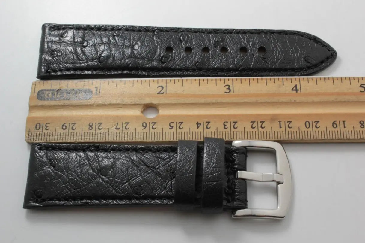 Black Full Quill Ostrich Leather Watch Strap