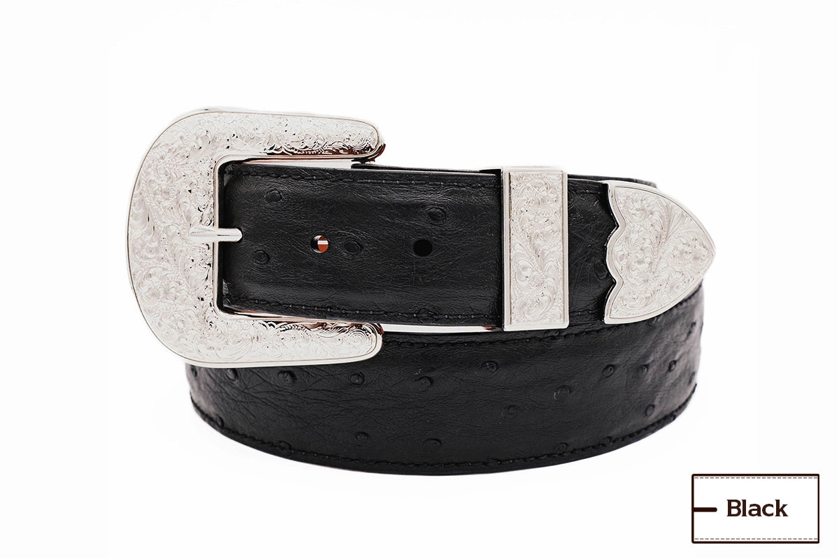 Black "The Taylor" Full Quill Ostrich Leather Belt