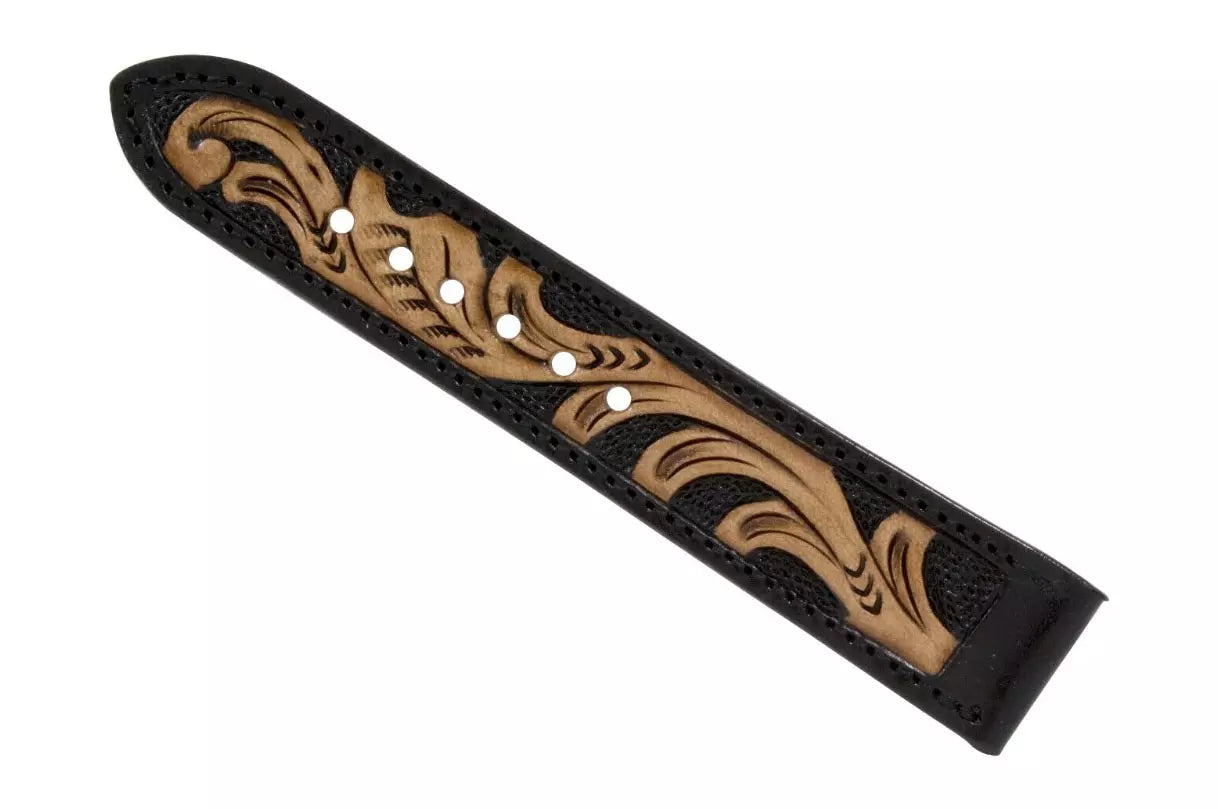 Black Hand Tooled Leather Watch Strap