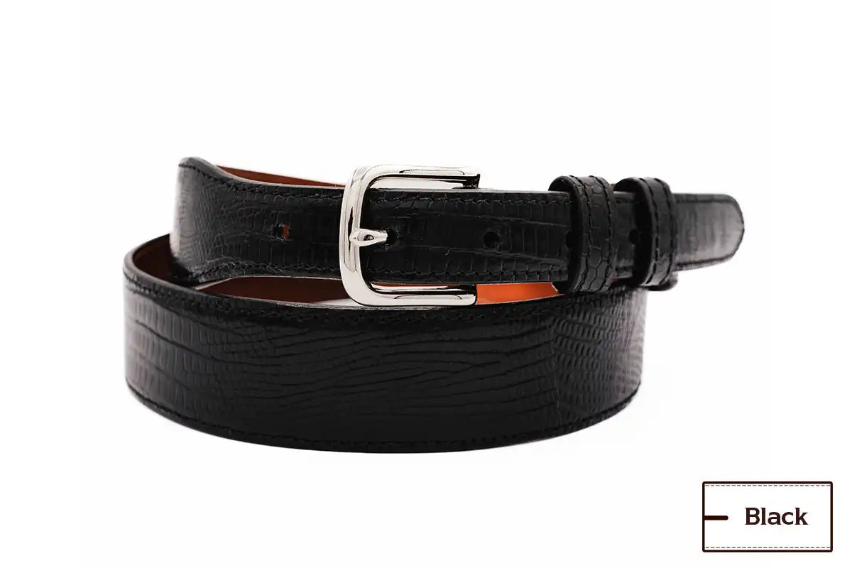 Tapered Black Lizard Leather Belt