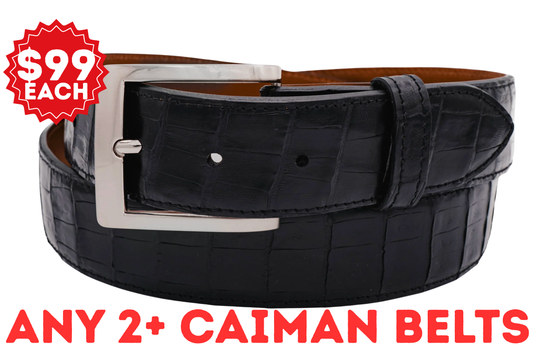 Black Caiman Crocodile Leather Belt