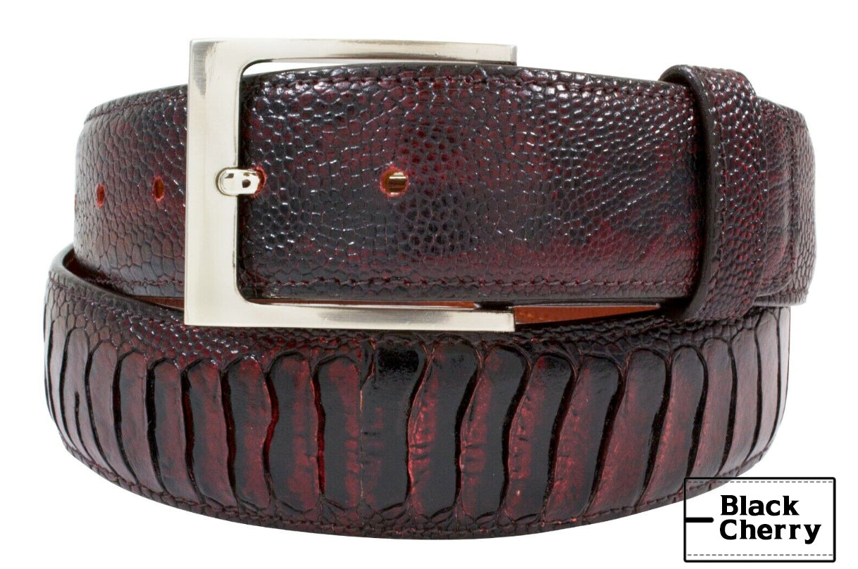 Black Cherry Ostrich Leg Leather Belt