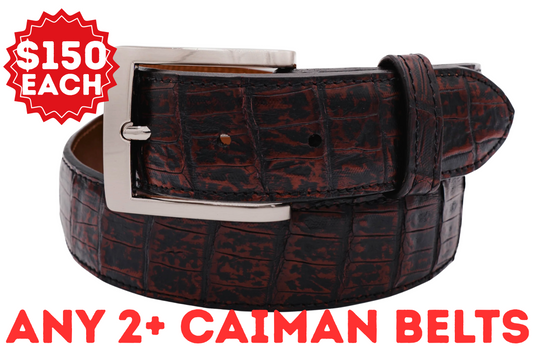 Black Cherry Caiman Crocodile Leather Belt