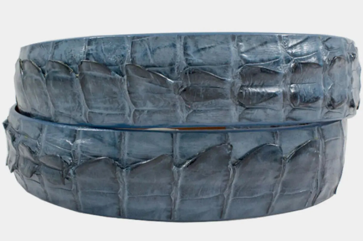 Blue Jean Alligator Double Tail Leather Belt Mens