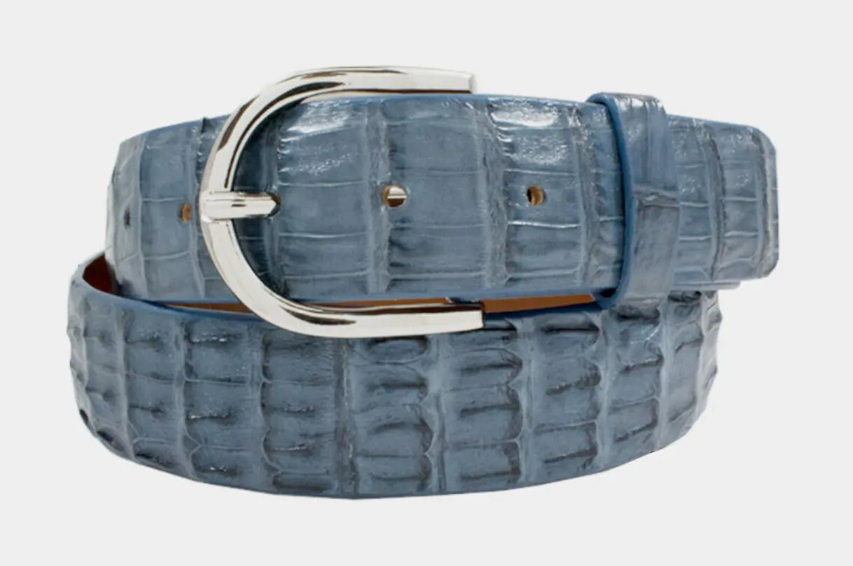 Blue Jean Alligator Double Tail Leather Belt Mens