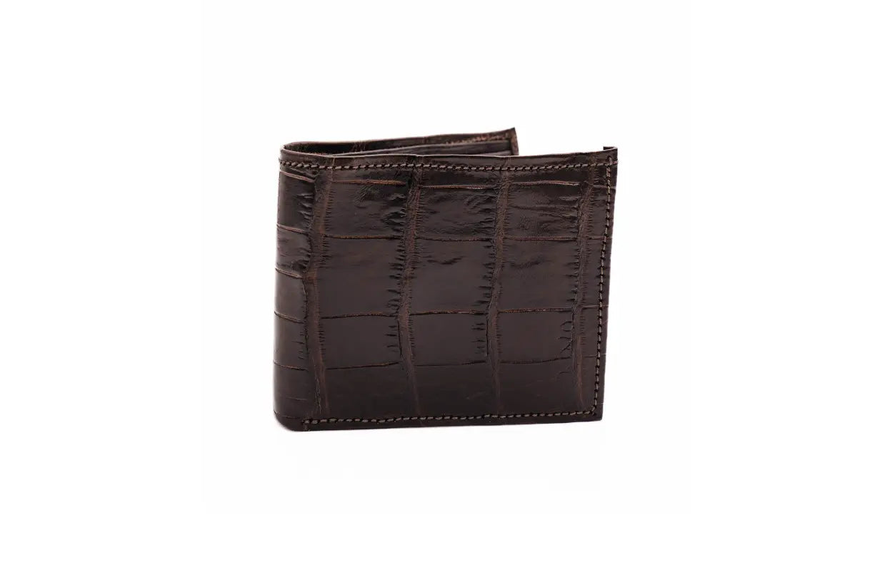 Brown American Alligator Bifold Leather Wallet