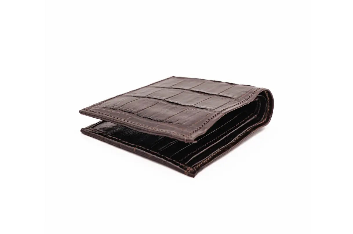 Brown American Alligator Bifold Leather Wallet