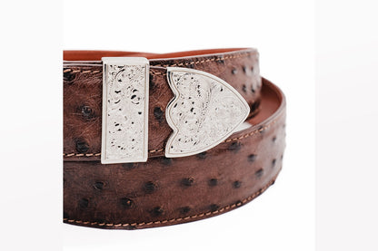 Brown "The Taylor" Full Quill Ostrich Leather Belt