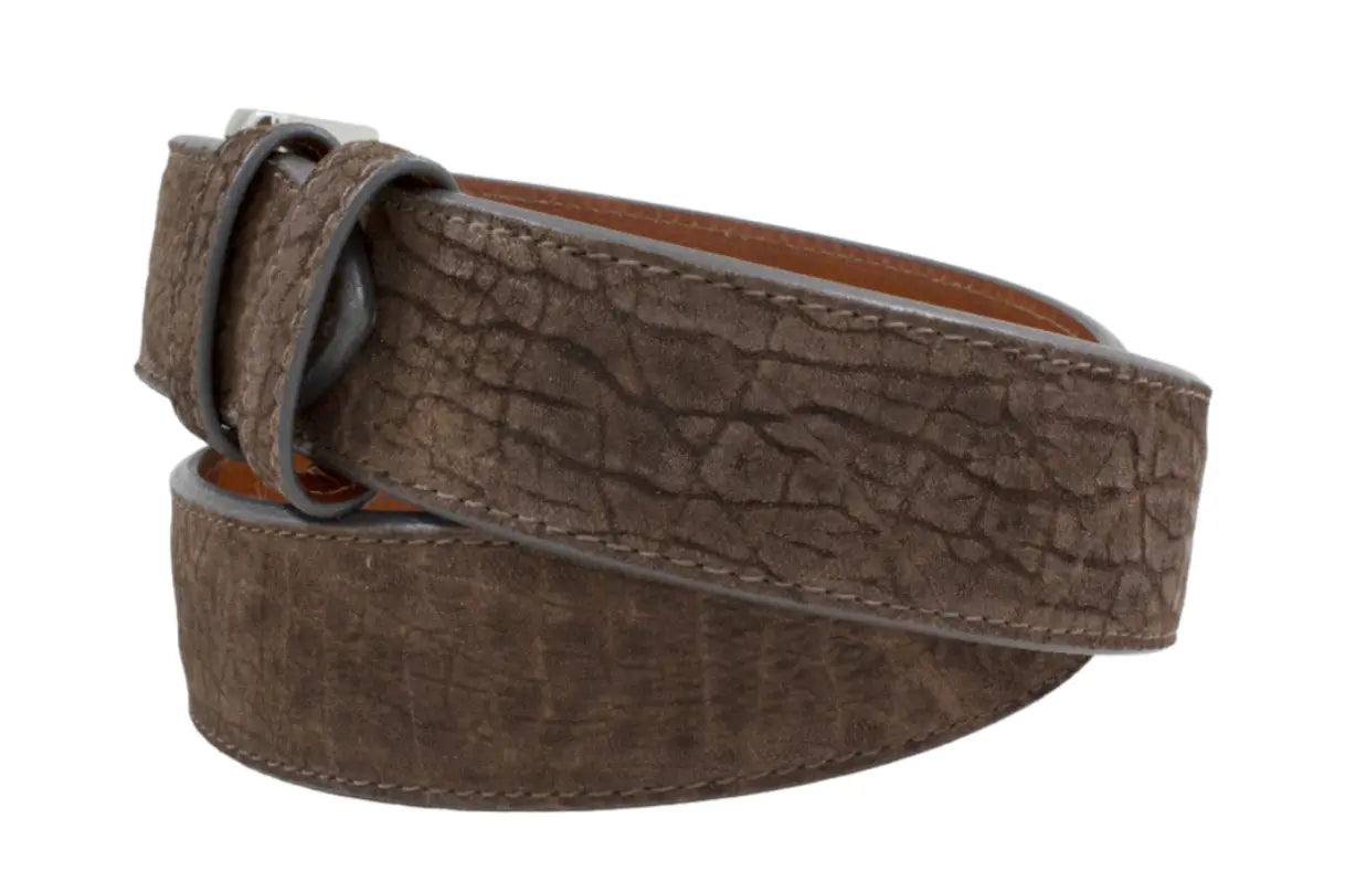 Handmade Brown Suede Leather Belt Hippopotamus