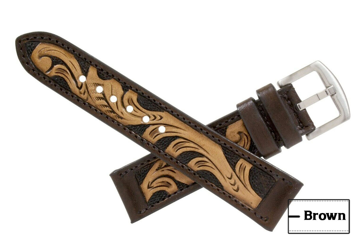 Brown Hand Tooled Leather Watch Strap