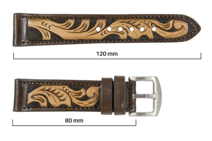 Brown Hand Tooled Leather Watch Strap