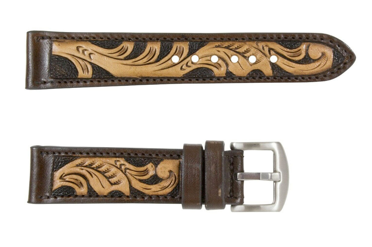 Brown Hand Tooled Leather Watch Strap