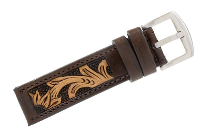 Brown Sun Flower Hand Tooled Leather Watch Strap