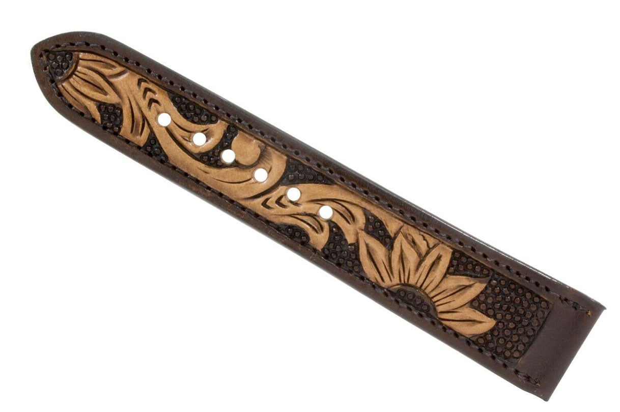 Brown Sun Flower Hand Tooled Leather Watch Strap