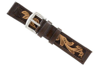 Brown Sun Flower Hand Tooled Leather Watch Strap