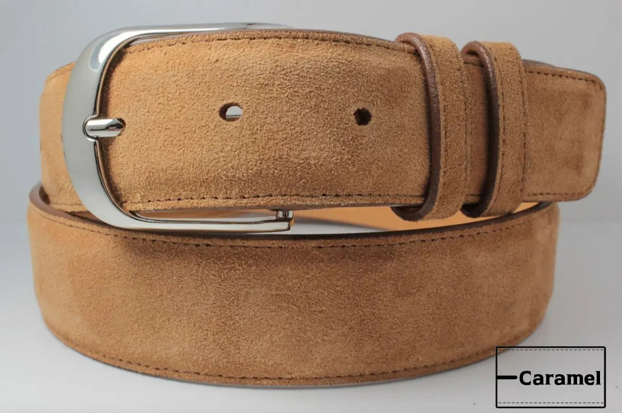 Genuine Caramel Italian Suede Leather Belt