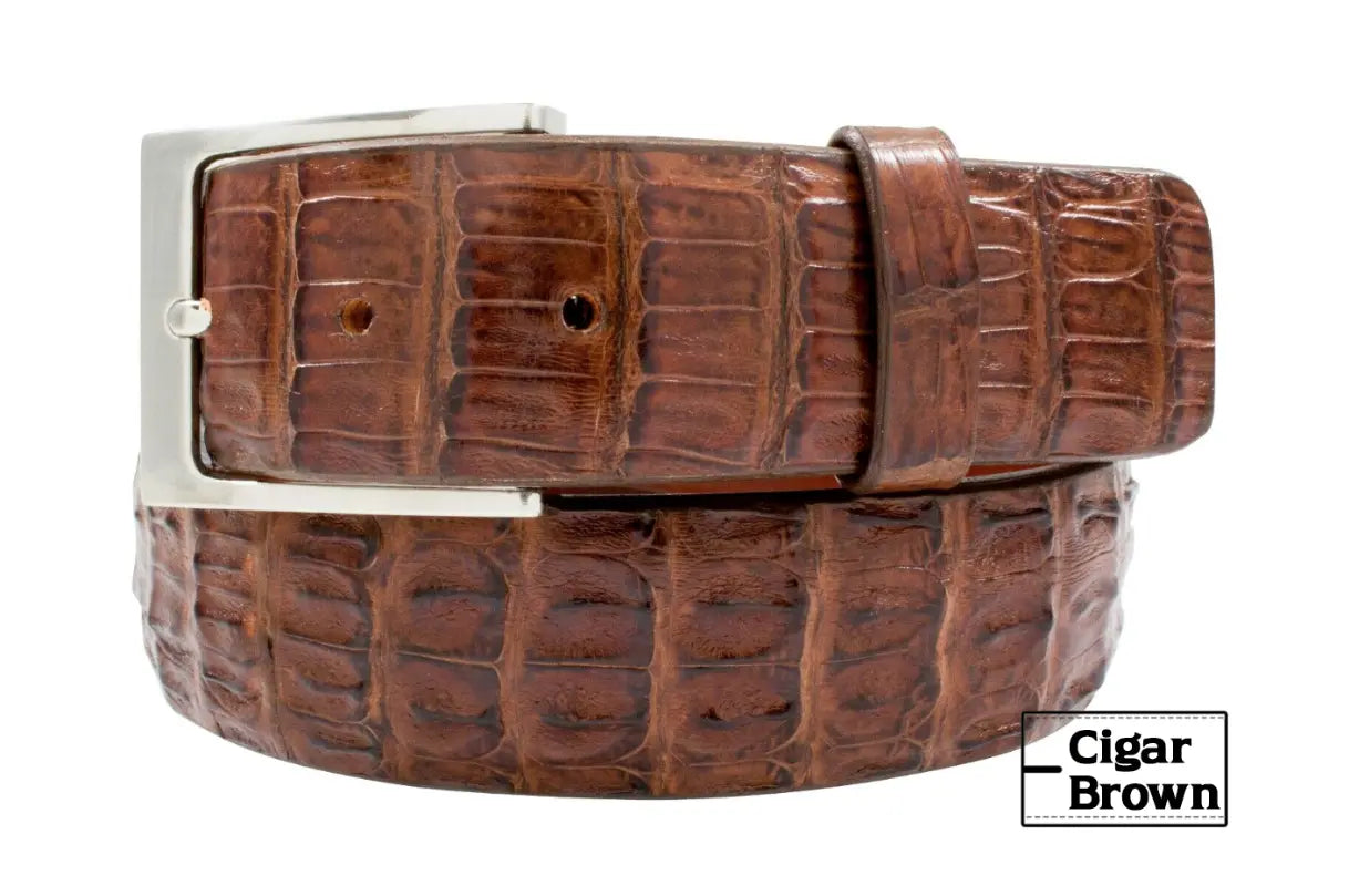 Cigar Brown Alligator Double Tail Leather Belt