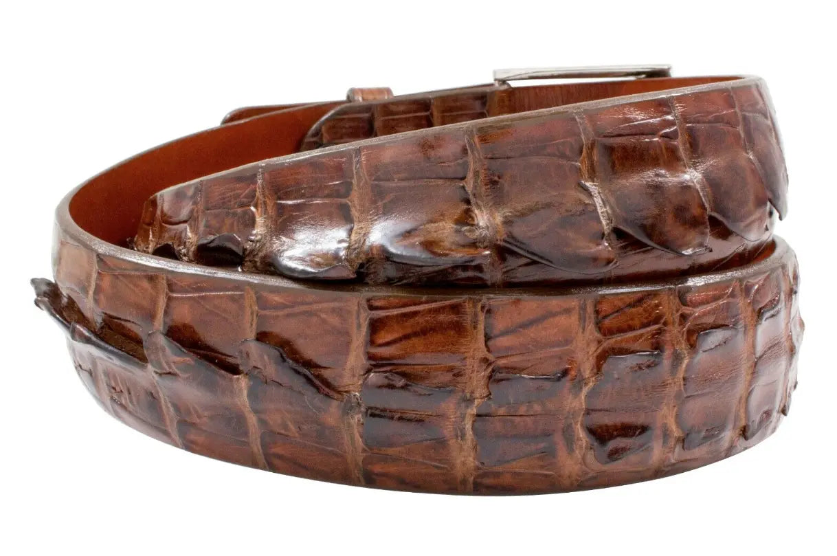 Cigar Brown Alligator Double Tail Leather Belt