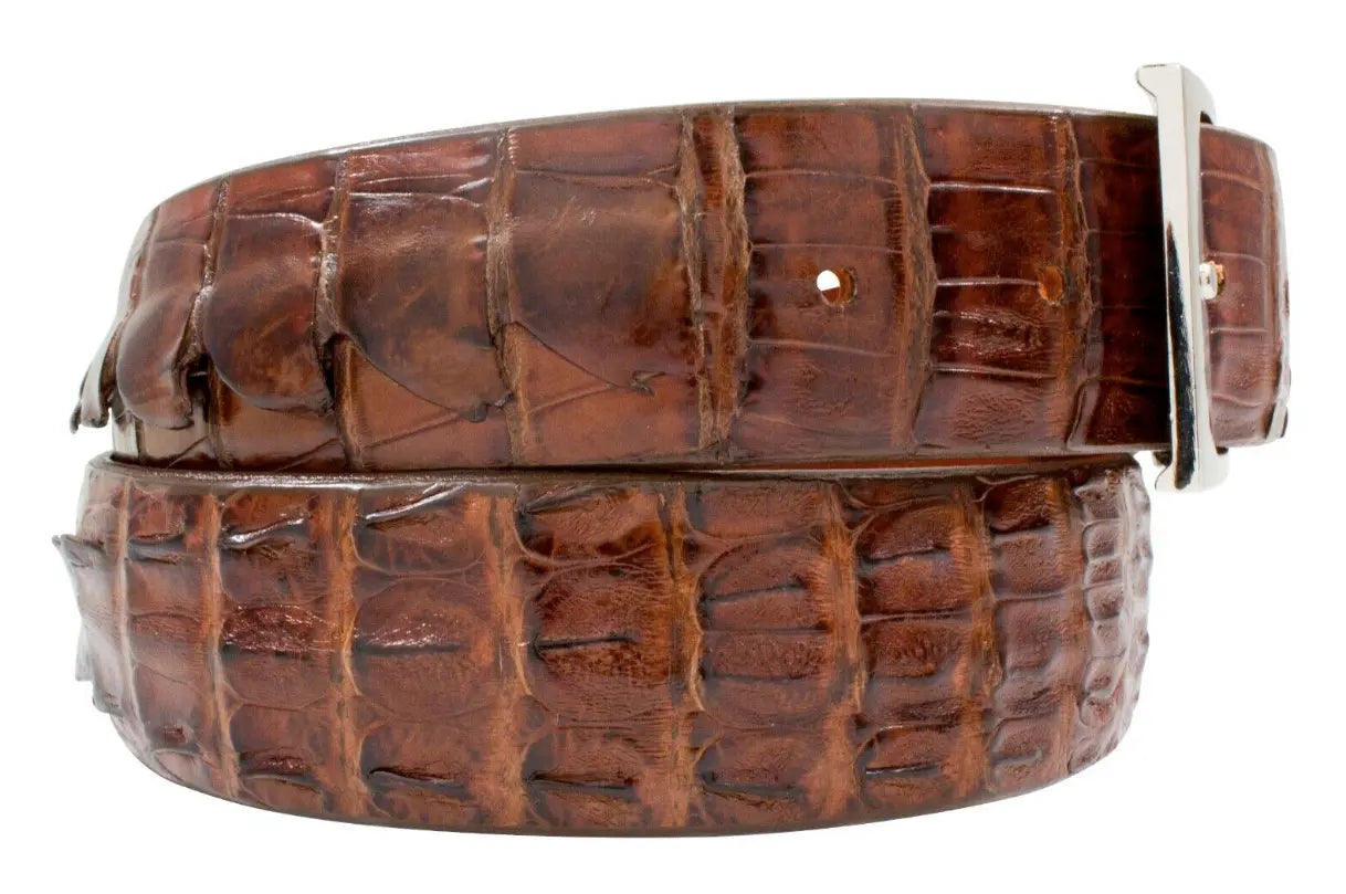 Cigar Brown Alligator Double Tail Leather Belt