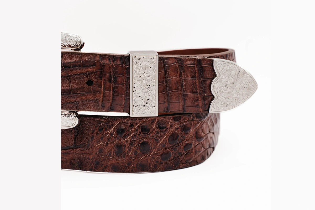 Cigar Brown Caiman Hornback "The Taylor" Crocodile Leather Belt