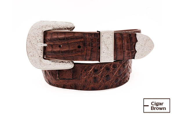 Cigar Brown Caiman Hornback  Caiman Dark Brown Leather Belt with Brass Buckle Vintage Alligator main image 0