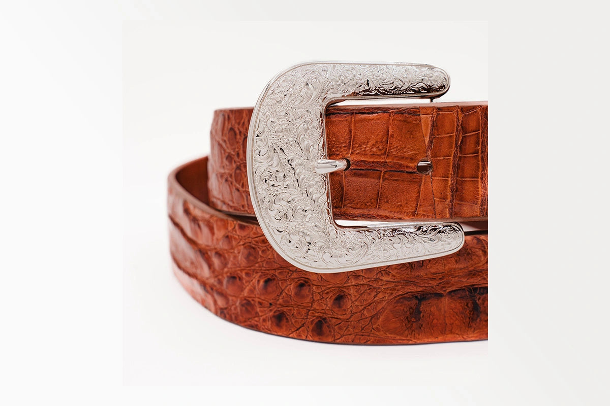 Cognac Caiman Hornback "The Taylor" Crocodile Leather Belt