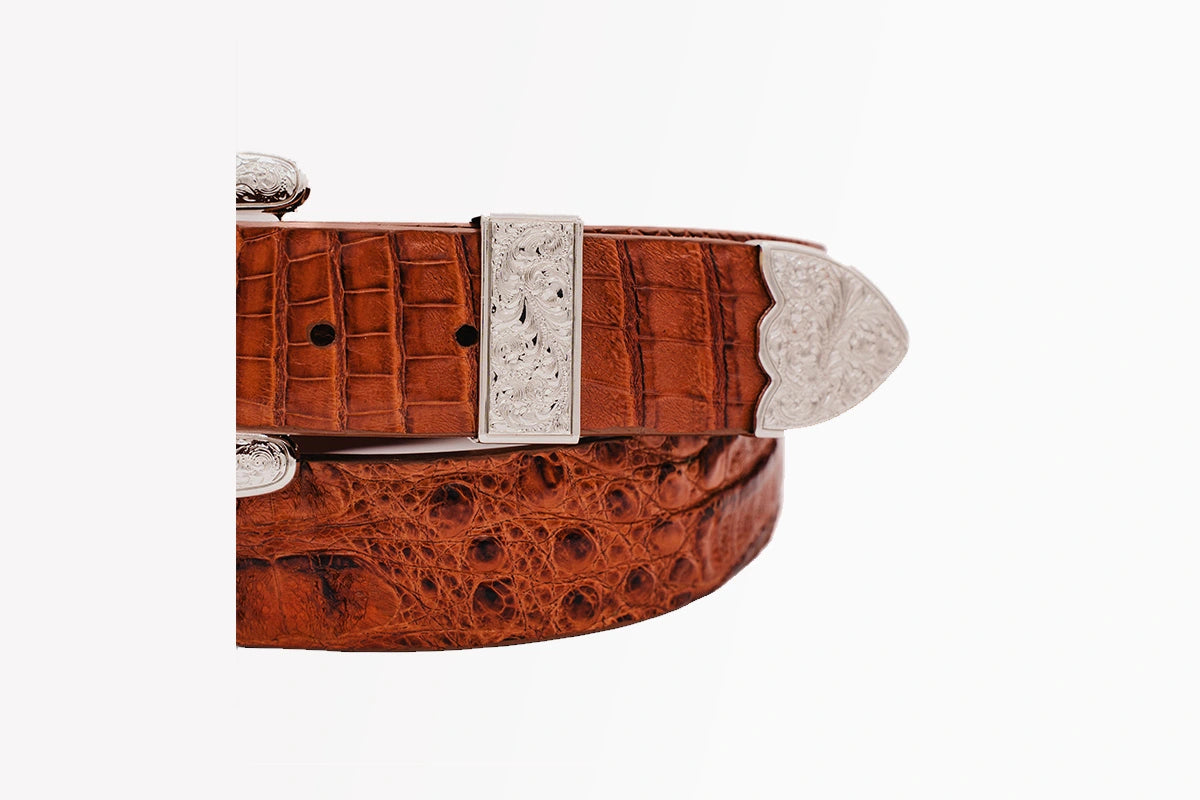 Cognac Caiman Hornback "The Taylor" Crocodile Leather Belt