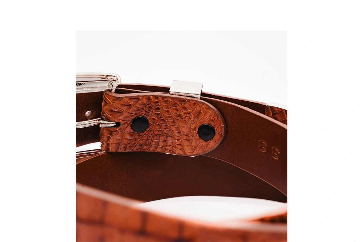 Cognac Caiman Hornback "The Taylor" Crocodile Leather Belt