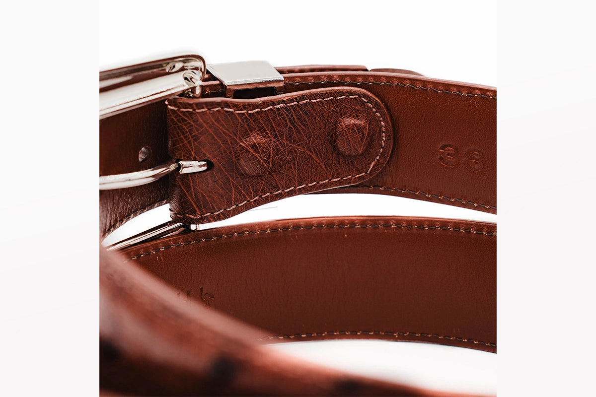 Cognac  "The Taylor" Full Quill Ostrich Leather Belt