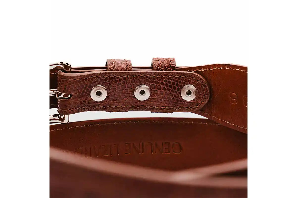 Tapered Cognac Lizard Leather Belt