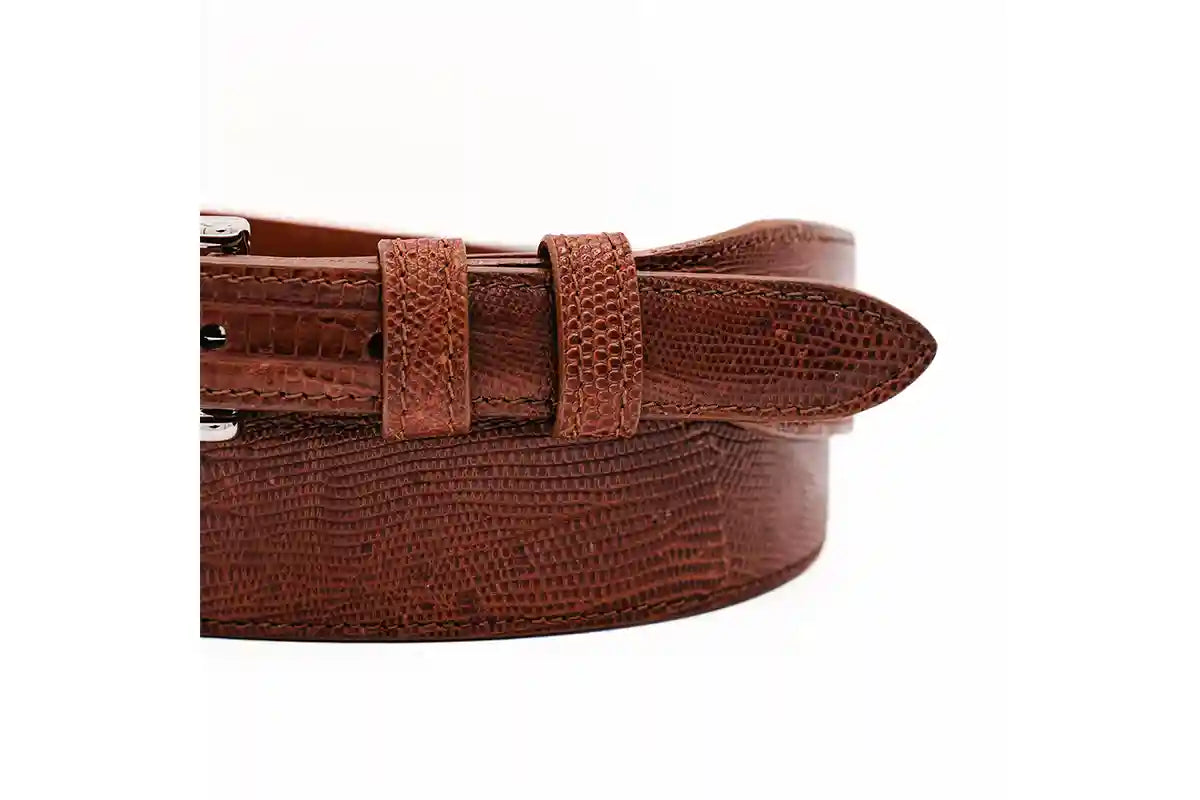 Tapered Cognac Lizard Leather Belt