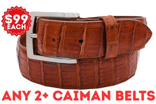 Cognac Caiman Crocodile Leather Belt
