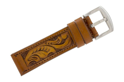 Cognac Hand Tooled Leather Watch Strap