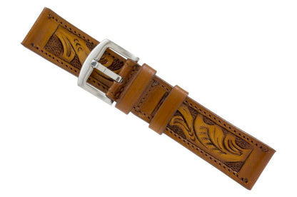 Cognac Hand Tooled Leather Watch Strap