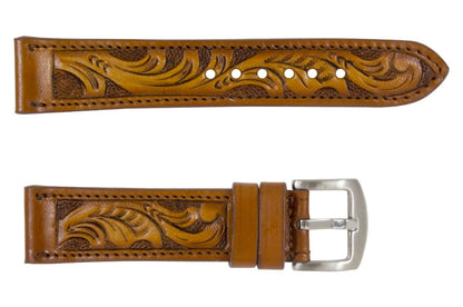 Cognac Hand Tooled Leather Watch Strap