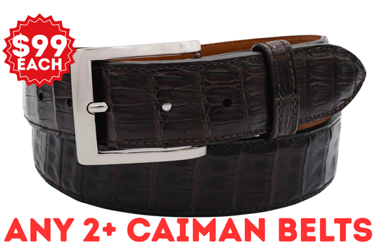Dark Brown Caiman Crocodile Leather Belt