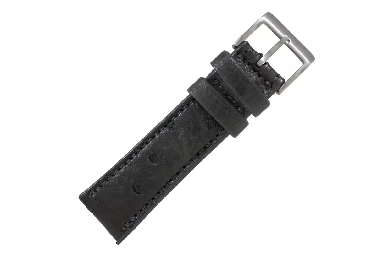 Dark Gray Bruciato Full Quill Ostrich Leather Watch Strap