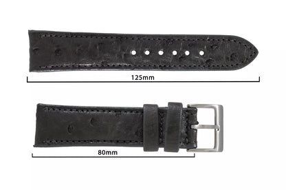 Dark Gray Bruciato Full Quill Ostrich Leather Watch Strap