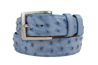 Denim Bruciato Full Quill Ostrich Leather Belt