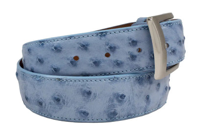 Denim Bruciato Full Quill Ostrich Leather Belt