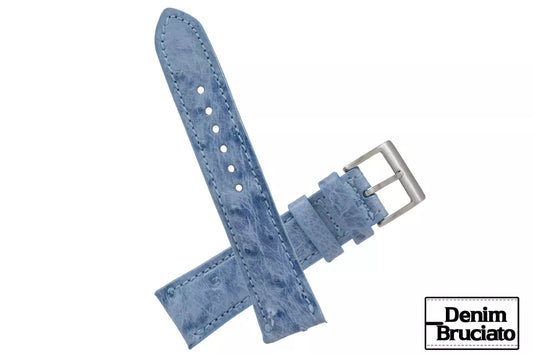 Denim Bruciato Full Quill Ostrich Leather Watch Strap