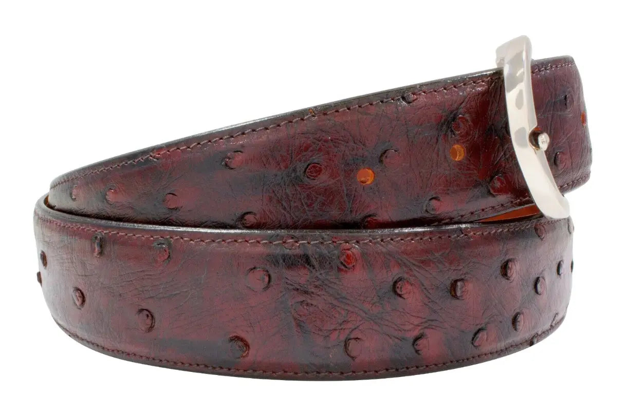 Black Cherry Full Quill Ostrich Leather Belt