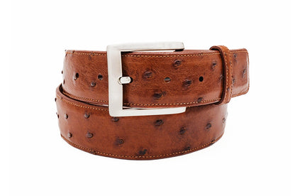 Full Quill Cognac Ostrich Leather Belt