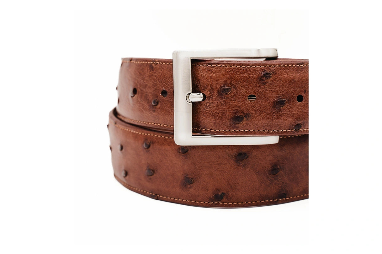 Full Quill Cognac Ostrich Leather Belt