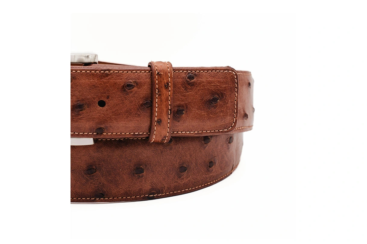 Full Quill Cognac Ostrich Leather Belt