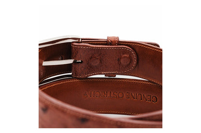 Full Quill Cognac Ostrich Leather Belt